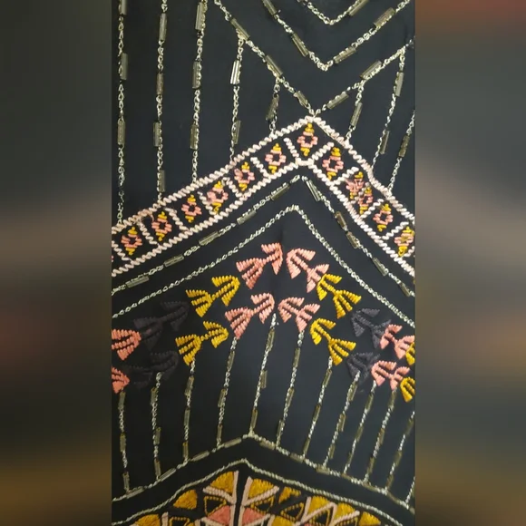 Free People Embellished Black Beaded Geometric Mini Shift Dress Festival Boho - Picture 4 of 6